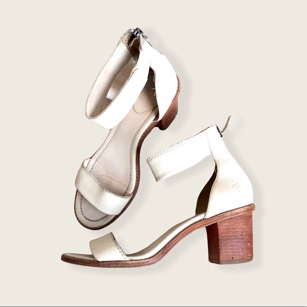 Frye White Brielle Zip Wood Block Genuine Leather Casual Ankle Sandals/Heels - Picture 14 of 16
